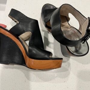 Black Leather and Wood Micheal Kors Wedges
